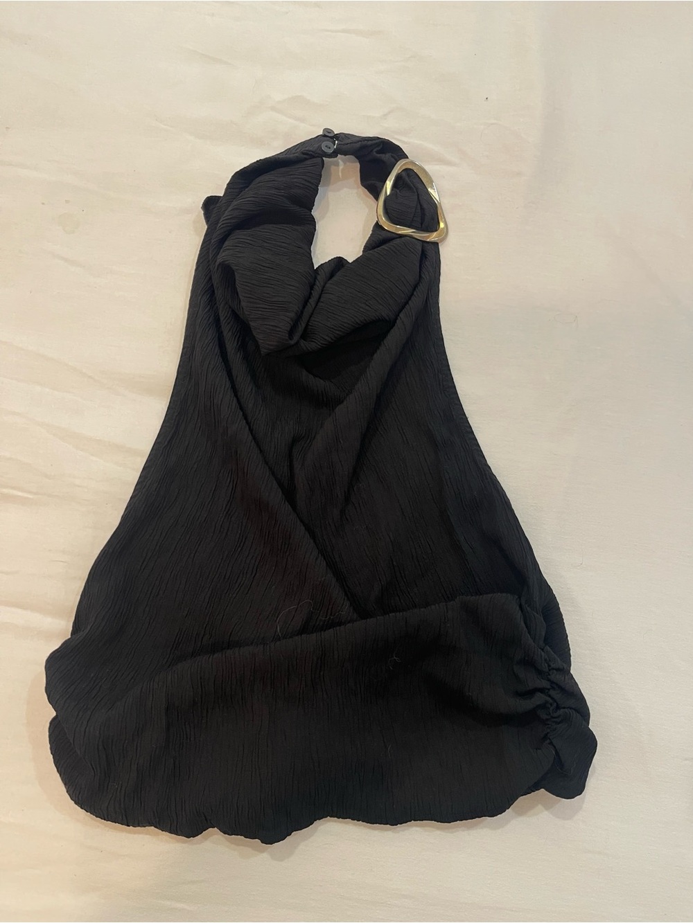 Zara Black halter Top tied backless with Gold Ring